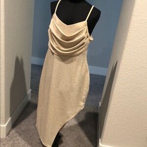 NYC Tan Asymmetrical Sundress with Cowl Neck